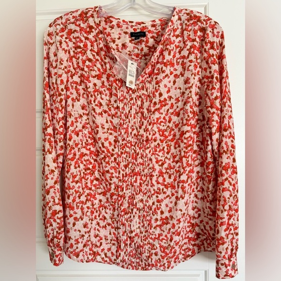 TALBOTS Orange Coral Abstract Patterned Pintucked Career Blouse Size S NWT $90 - Picture 1 of 11